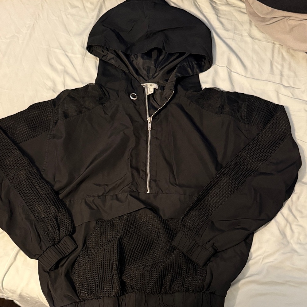 Bershka Black Hooded Windbreaker